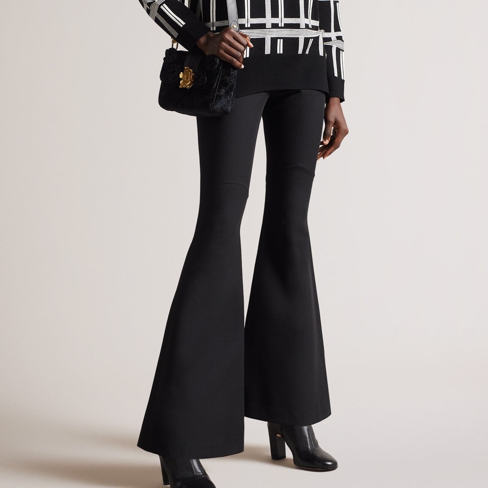 Ted Baker Black Bevis High Waisted Kick Flare Pull On Wide Leg Pants Retro